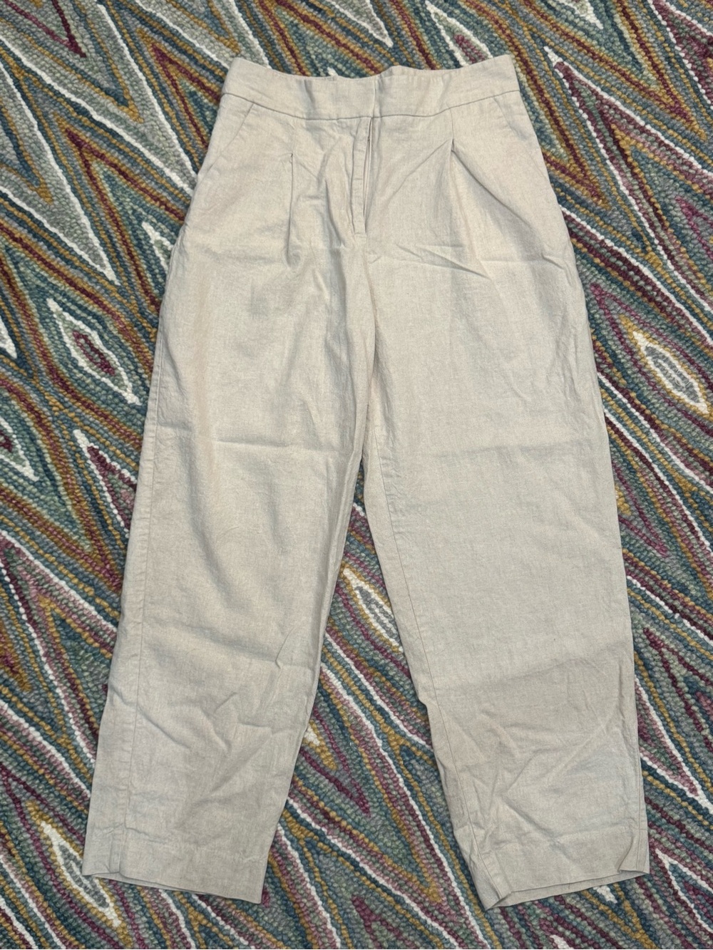 🥥▫️ Zara Cream Linen Straight Leg Tailored Trousers Pants Light Beige▫️🥥 - Picture 2 of 6